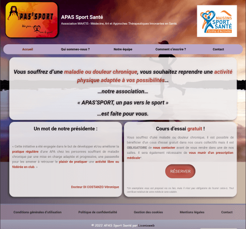 Site WordPress vitrine "Apas Soprt Santé"